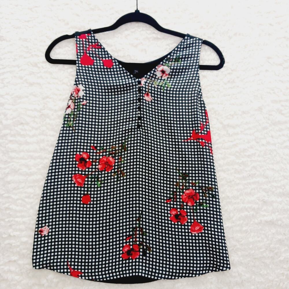 Blouse Black Gingham Red Poppy Cottagecore Bloomcore Coquette Boho Y2K Size XS